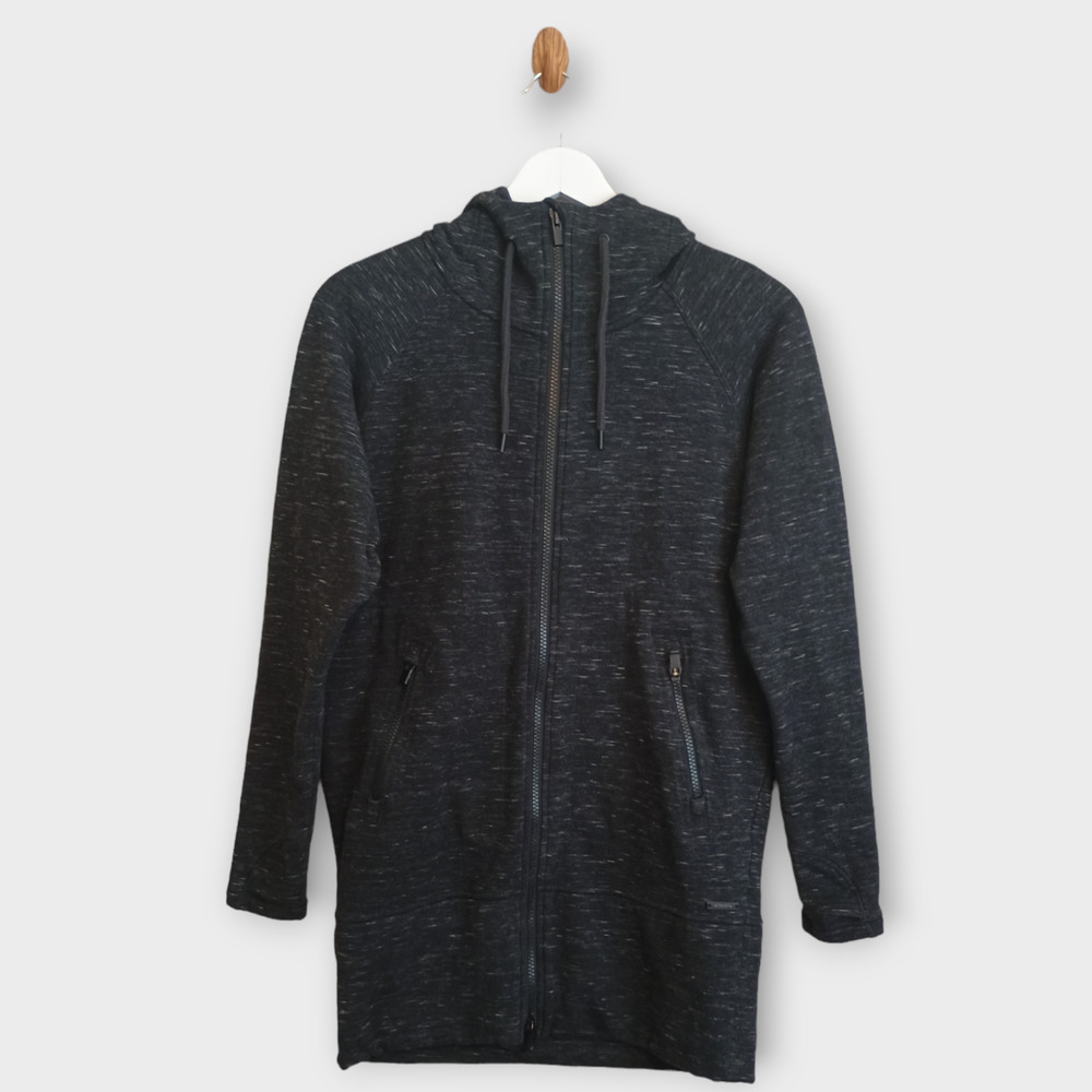 Athleta Stronger Jacket Women's XXS Charcoal Gray Heathered Fleece Lined Hood